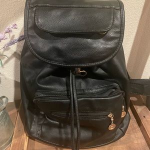 Coofit black leather backpack purse